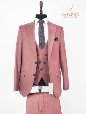 Costum barbati slim fit 3 piese roz