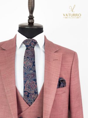 Costum barbati slim fit 3 piese roz