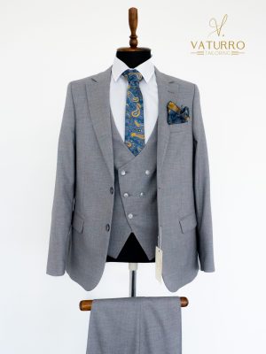 Costum barbati slim fit 3 piese Gri deschis