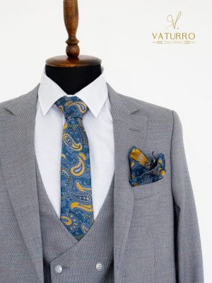 Costum barbati slim fit 3 piese Gri deschis