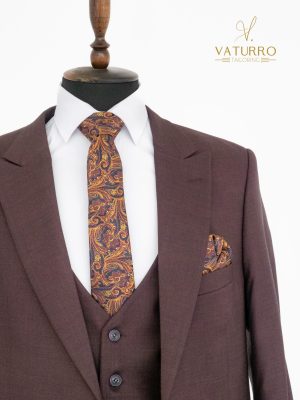 Costum barbati slim fit 3 piese Vișiniu închis