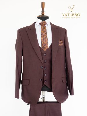 Costum barbati slim fit 3 piese Vișiniu închis